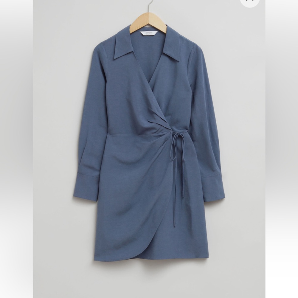 & Other Stories Wrap Mini Dress. Dark Blue. Dusty Blue